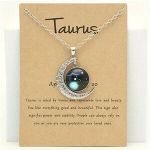 NWT Taurus Silver-Tone 1.5" Glass Moon Pendant 18-20" Necklace